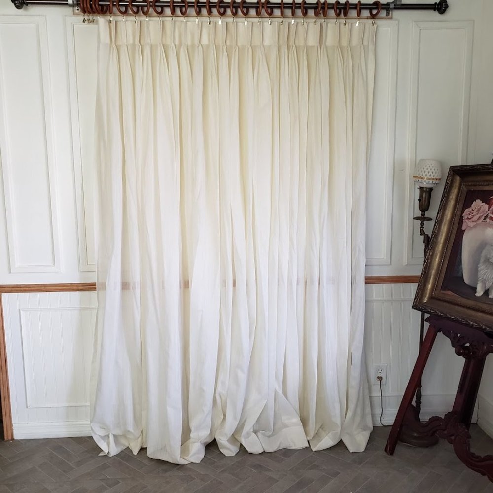 Vintage Drapes 108W x 85L Pinch Pleat Semi Sheer Off White 2 Panels Light Filter